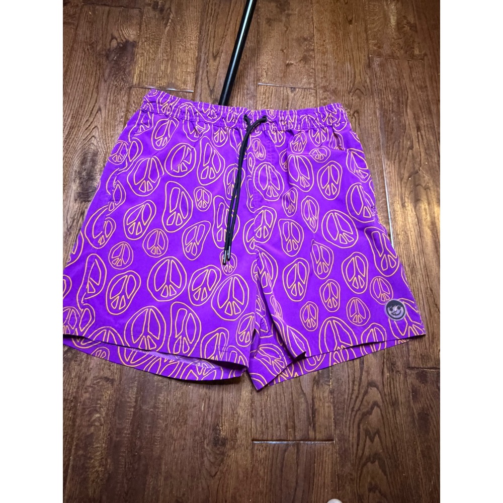 Neff Mens Purple Orange Peace Sign Print Board Shorts Swim‎ Trunks XL